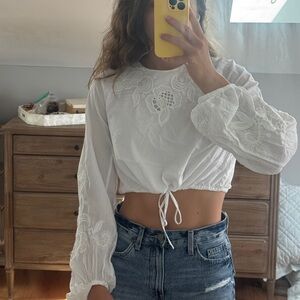 Zara white embroidered crop top